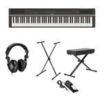 Yamaha P-125 88-Note Digital Piano with Weighted GHS Action, Black + Keyboard Stand + Keyboard Bench + Keyboard Pedal + Studio Monitor Headphones