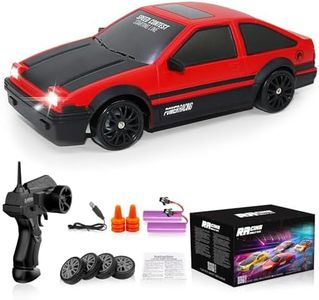 Remote Control Car RC Drift 2.4GHz 1:24 Scale 4WD 15KM/H High Speed Model Vehicle with LED Lights Drifting Tire Racing Sport Toy for Adults Boys Girls Kids Gift 2Pcs Rechargeable Batteries