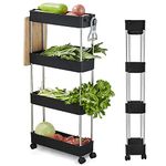 Wopeite 4-Tier Storage Trolley on Wheels, Narrow Utility Kitchen Cart Bathroom Trolley, Space-Saving Rolling Shelving Organiser for Office, Kitchen, Bathroom, Laundry Room, 40 x 13 x 86 cm