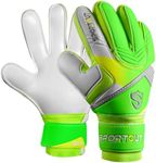 Sportout Kids Goalkeeper Gloves, Soccer Gloves with Double Wrist Protection and Non-Slip Wear Resistant Latex Material to Prevent Injuries (Green3, 4)