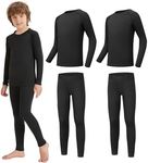 AMZSPORT 2 Pack Kids Thermal Base Layer Set Winter Fleece Lined Long Underwear for Boys & Girls Warm Cold Weather Gear for Skiing Football Soccer & Training,Black S