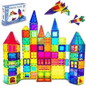 Funsure 100Pcs Magnetic Tiles Magnetic Building Blocks with 2 Cars 3D Magnet Tiles for Boys and Girls Aged 3+ Sensory Montessori Creativity Toddler Kids Toys