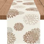 WHOMEAF Coffee Brown Dahlia Table Runner Modern Elegant Flower Beige Table Runners Geometric Pompon Farmhouse Table Center Decor for Home Kitchen Dining Party Indoor Outdoor (13x90 Inch)