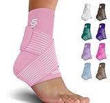 Sleeve Stars Ankle Support for Ligament Damage & Sprained Ankle, Plantar Fasciitis Support & Achilles Tendonitis Pain Relief, Ankle Brace for Women & Men w/Compression Ankle Strap (Single/Baby Pink)