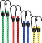 Elastic Bungee Cords - 4 Lengths: 40 cm, 60 cm, 80 cm & 100 cm-Steel Hooks with PVC Coating-Stretchable & Tear-Resistant-for All Types of Load securing/Elastic Bungee Straps with 2 Hooks (Color)