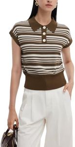 Women Tencel Blend Polo Colla Knit Tank Top Cap Sleeve Basic Shirt Going Out Top Knitted Loose Fit Shirts Dressy Spring Summer Outfits