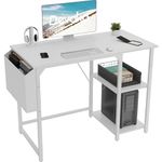 Devoko 100cm Computer Desk with Storage Shelves, Study Writing Desk Small Desks for Small Spaces, Home Office desk, Laptop Table for Home Workstations, Side Pocket Storage Bag, White