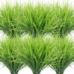 SOMYTING 16 Bundles Artificial Plants Summer Decor Artificial Wheat Grass Greenery Outdoor UV Resistant Fake Grass Faux Plastic Plants Artificial Shrubs for Garden Window Box Decorations