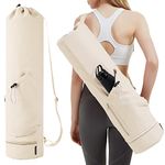 Yoga Mat Bag with Bottle Pocket and Bottom Wet Pocket Adjustable Strap Yoga Mat Carrier Exercise Yoga Carrying Bag Multi-Functional Storage Bag,Beige