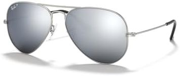 Ray-Ban RB3025 Classic Aviator Sunglasses, Matte Silver/Polarized Dark Grey Mirror, 58 mm