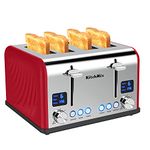 Toaster 4 Slice, Bagel Stainless Toaster with LCD Timer, Extra Wide Slots, Dual Screen, Removal Crumb Tray (Red)