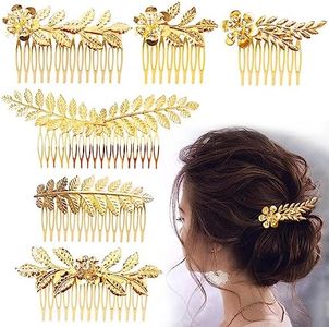 Paquete 6 Peines Laterales De Metal Vintage Para Mujer Y Niña, Clips Decorativos De Hojas Novia, Peine Deslizante Dorado Francés Con Agarre De Dientes Para Novia Boda Tocado Accesorios