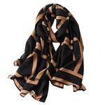 First Choose Cotton Linen Feeling Women Large Long Scarf Shawl Check Style Sunscreen Shawls Wraps Lightweight Pattern, Black-brown Stripe, Large