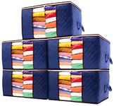 Stackzy Large Clothes Storage Bags – Sturdy Fabric Closet Organiser – Foldable Storage Solution for Closet or Underbed – Storage Bin with Reinforced Handles – 5pcs, Blue 90L Capacity