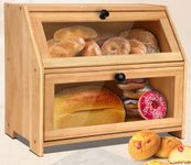 Double Layer Bread Box, Large Capacity Bamboo Food Storage Box with Transparent Window, Suitable for Storing Bread, Pastries and Snacks in the Kitchen