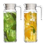 Glass Pitcher with Lid – Set of 2 34Oz Glass Water Pitcher – Cold Water Carafe For Ice Tea, Lemonade, Coffee – Elegant and Modern – Practical Spout Pitchers for Drinks