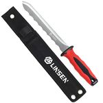 Linsen-Outdoor Stainless Steel Garden Knife with 7.8" Blade and New Red Handle, Double Side Utility Sod Cutter Lawn Repair Garden Knife with Nylon Sheath