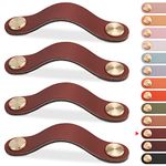 LEREATI 4 Pack Leather Drawer Pulls Brown Cabinet Handles 5 inch Dresser Knobs Cabinet Door Handle, Leather Pulls for Dresser, Closet, Kitchen Cupboard (5in Hole Center, Brown)