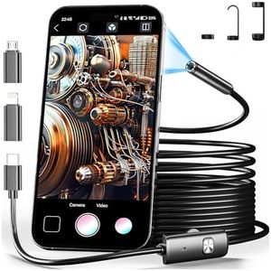[Single Lens] Borescope,Endoscope Camera with Light,1920P Inspection Camera with 8+1 Adjustable LED Lights, Endoscope with 5M Semi-Rigid Cable Waterproof Snake Camera for iPhone, iPad, Samsun、Android