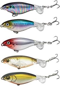 Topwater Fishing Lures for Bass, Whopper Popper Lures with Realistic 3D Eyes and Rotating Tails for Freshwater and Saltwater - 5pcs Set