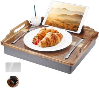 DRELIFAM Lap Desk with Cushion,Wooden Bed Tray Table for Eating,Lap Tray in Recliner,Breakfast Tray,TV Dinner Bed Food Trays (Acacia Wood A)
