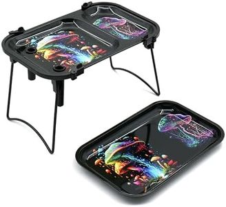 Foldable Metal Rolling Tray, 2pcs Large Coloful Multi-Purpose Metal 9.1 x 6.2 inches Table Kit with Rolling Trays Including Tools Packer Maker Colorful Mushroom Pattern (AO028-1)