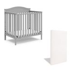 Graco Stella 4-in-1 Convertible Mini Crib with Bonus Mattress (Pebble Gray) – Includes Bonus 2.50 Inch Thick Mattress with Water-Resistant Cover, Converts to Twin Bed with Headboard and Footboard