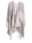 DiaryLook Ladies Printed Poncho Cape Reversible Oversized Shawl Wrap Open Front Cardigans for Womenpinky White