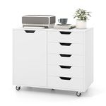 IFANNY Modern File Cabinet, White Lateral Filing Cabinet 5 Drawer with Universal Wheels, Wood Printer Stand with Storage, Rolling File Cabinets for Home Office, Living Dining Room, Bedroom, Kitchen