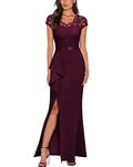 MISSMAY Women's Retro V-Neck Lace Split Style Evening Formal Long Dress, Burgundy, Medium