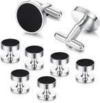 Diamday Cufflinks and Tuxedo Studs for Clothing for Men Stainless Steel Gold Cufflinks for Shirts and Ties Shirt Accessories Classic Tuxedo Buttons and Cufflinks for Father's Day Silver Tones