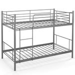 COSTWAY Metal Bunk Bed, 3FT Single over Single Loft Bed Frame with Ladder and Safety Guardrail, Home Bedroom Dorm Apartment Furniture Space-Saving Twin High Sleeper Beds for Kids Teens Adults (Sliver)