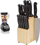 Hamilton Beach 56 Ounce 650W 10 Speed & Pulse Countertop Smoothie Blender, Black (50190F) and AmazonBasics 14-Piece Kitchen Knife Set with Stainless-Steel Blades and Pine Wood Block