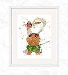 Moana and Maui Prints, Moana Watercolor, Nursery Wall Poster, Holiday Gift, Kids and Children Artworks, Digital Illustration Art