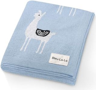 Baby Receiving Swaddle Stroller Blanket - 100% Fine Loomed Cotton Cozy Cuddle Crib Stroller Unisex Quilt Kni Blanket for Newborns, Infants Toddler, Boys and Girls (Llama - Baby Blue)…