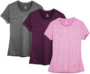 icyzone Women's Workout Running T-Shirt Activewear Yoga Gym Short Sleeve Tops Sports Shirts, 3-Pack (XL, Charcoal/Red Bud/Pink)