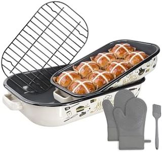 MCCSI Roasting Pan with Rack & Handle 6-Piece Enamel Lasagna Baking Dish 14&17 Inch, 572°F High Temperature Resistance Dishwasher Safe Non-Stick Easy-To-Clean Steak Roaster Pan for Oven Gift Bakeware