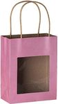 Hammont Paper Bags with Handles – Pink Gift Bags Bulk Medium Size 200 Pack Paper Craft Bag – Kraft Bags with Window - Transparent Gift Bags - Party Favor Gift Bags for Kids - 7.75"x 6.25"x 3"