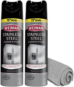 Weiman Stainless Steel Cleaner & Polish Streak-Free Shine - For Refrigerators, Oven, Dishwasher, Stove - 2 Pack Aerosol Spray with Microfiber Cloth Included