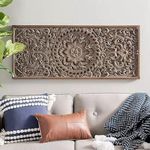 CROSS WOOD The Sara Enterprises Floral Tropical Carved Wood Wall Panel. N Wall Art Home Decor. Large Wood Wall Plaque. Size (20X46) Inch Antique White Brown Colour