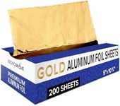 200 Count Pre-Cut Gold Aluminum Foil Sheets, 9” Heavy Duty Gold Pop Up Foil Sheets for Restaurant, Disposable Foil Sheets for Food Wrapping, Gold Foil Sheets for Hair Highlighting, Stock Your Home