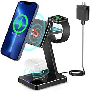 Aluminum Alloy 3 in 1 Magnetic Wireless Charger,15W Fast Wireless Charging Station Compatible with MagSafe Charger Stand iPhone 16 15 14 13 12 Pro Max/Mini/Plus,Apple Watch S10/9/8/7/6/Ultra,Airpods