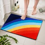 BOVEU Rainbow Bath Mat Colorful Bath Rugs, 17" x 24" Non Slip Absorbent Washable Microfiber Bath Mats for Bathroom Floor and Shower, Multi Joy