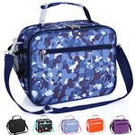 Homtibrm Insulated Lunch Bag, Kids Thermal Cool Bag with Adjustable Strap, Waterproof Lunch Box Bag for Adults Kids Boys Girls Work School Picnic (Camblue-Horizontal)