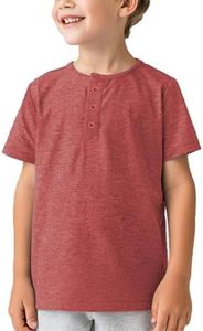 HOOGRIN Boys Basic Athletic Shirts Youth Henley Dry Fit Tshirts for Kid Short Sleeve Tees Clothing Summer,H Red,9-10 Years