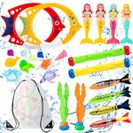 Mactoou Dive Sticks, 24 Pcs Diving Pool Toys Sinkers with Storage Bag, Summer Swimming Toys with Diving Mermaids, Dive Sticks, Diving Rings, Diving Seagrass, Torpedo Bandits for Kids