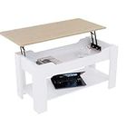 Vida Designs Lift Up Coffee Table With Large Hidden Storage Compartment and Shelf, H 48-60 x L100 x W48 cm (Oak & White)