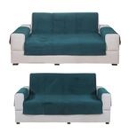 Nendle Latest Quilted Velvet Universal Protector Sofa Cover 3 Seater and 2 Seater|Sofa Cover L Shape 5 Seater Velvet for Living Room with Handle Cover (Peacock Blue, Pack of 2)
