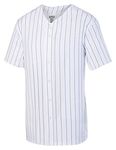 Augusta Sportswear Augusta Pinstripe Full Button Baseball Jersey, White/Royal, Small