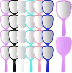 Geelin 24 Pcs Handheld Mirrors Small Hand Mirror with Handle Plastic Travel Makeup Compact Mirror Portable Vanity Mirror for Camping Home Women Men Purse, 6 Colors, 7 x 3.15 Inches/ 18 x 8 cm